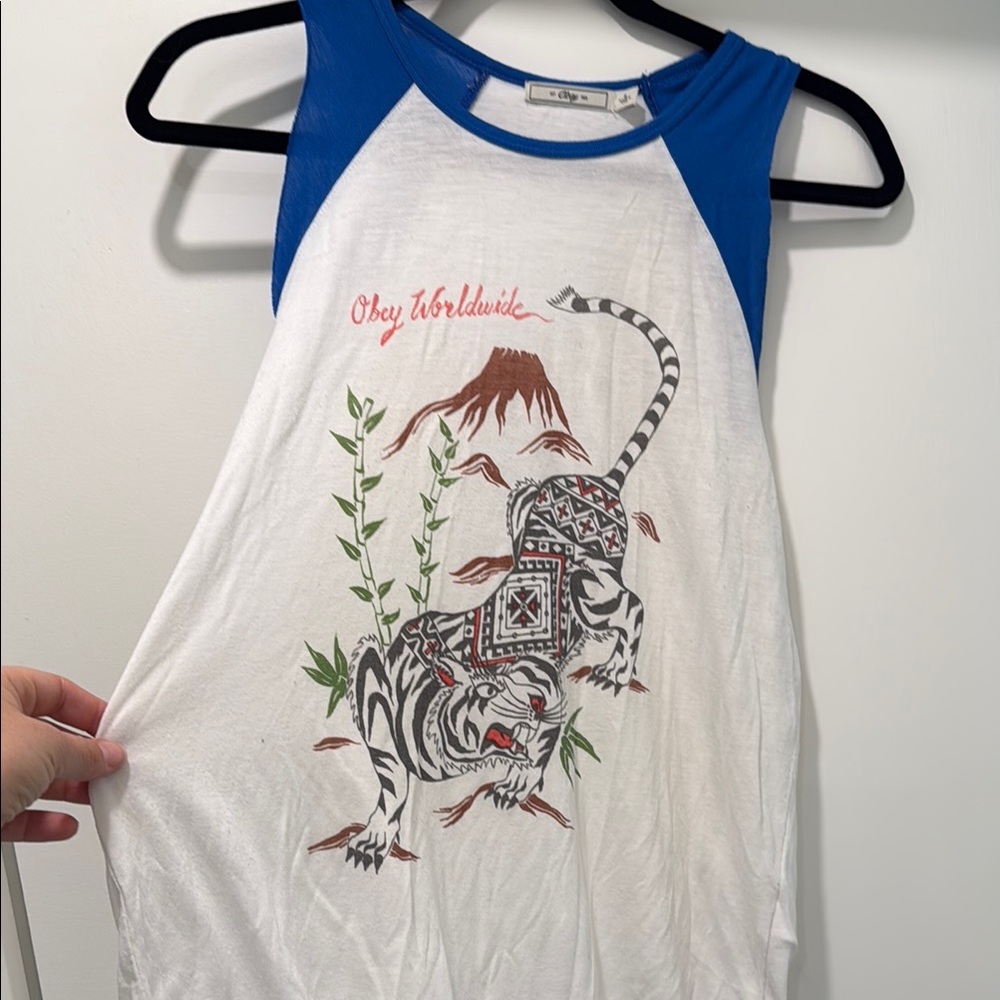 Obey Blue and White Artistic Tank Top